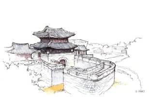 리모의 여행 드로잉 - 전주의 풍남문과 전동성당