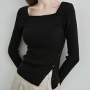 사선7길 5-6 | 몸매라인 살려주는 가을 겨울 슬림핏 탑 :: 몽돌 스퀘어넥 레이어드 사선 버튼 골지 긴팔 니트