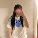 DE051 | [플레이 꼼데가르송] PLAY COMME DE GARCONS 하트 프린트 블루 하트 티셔츠 화이트 내돈내산 후기