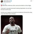 [Fabrizio Romano] 속보: AS 모나코, 폴 포그바에게 계약 해지 제안 이미지