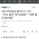 내년 최저임금 줄다리기 시작… "14% 올려 1만1200원" "10원 올려 9870원" 이미지