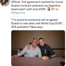 아르헨티나 감독이 2026년까지 재계약한게 2018 월드컵 직전에 뢰브가 2022년까지 재계약한거랑 똑같네요 이미지