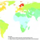 [지도] 인구 10만명당 국가별 헤비메탈(Heavy Metal) 밴드의 수 - 경제적 건강성의 척도 이미지