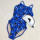 위드파인 | 위드스윔 블랙 돌고래 탄탄이 브이백 블루 M 사이즈 후기 착샷｜리핑돌고래 메쉬수모｜여자 실내 수영복