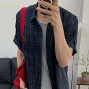 카네이도 | 카네이테이 CHECK ROLL-UP HALF SHIRT (NAVY) | 여름 셔츠 코디에 격자 체크가 또렷한 반팔 셔츠