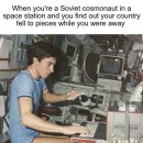 국제 우주 정거장에서 소련 해체 소식을 전달받은 소련 승무원 이미지