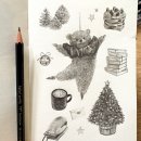 감성을 담은 오일파스텔 드로잉 | [개인작/연필소묘] 겨울과 크리스마스를 담은 소품 드로잉 | 마구리코