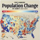 미국 카운티별 팬데믹 이후 인구 변화(2021-2024) 이미지