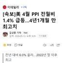 [속보]美 4월 PPI 전월비 1.4% 급등…4년1개월 만 최고치 이미지