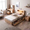 삼익슈퍼 | 삼익가구 포텐 LED 4단 서랍형 USB 충전 수납 원목 헤드 호텔 침대 프레임 슈퍼싱글 매트리스 제외...