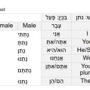 어근(נתן)에서 동사의 변형에 관한 자료 이미지