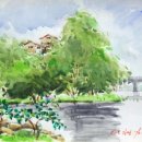 강변의 수채화 이미지