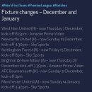 [오피셜] 토트넘 12월, 1월 경기 일정 배정 및 변경 이미지