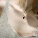 14k 18k 슬림<b>무빙</b> 텐션와이어 목걸이 / 더블 레이어링 스퀘어 펜던트 목걸이