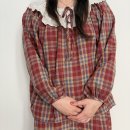 부드러운 순면 잠옷 리브하모 여성 버건디 체크
