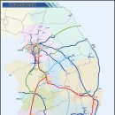 제2차 국가철도망 구축계획(2011~2020)에 따른 세부추진과제​-남북 7개축, 동서 9개축의 노선도 이미지