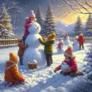 겨울의 첫 눈이 내린 날, 눈덮힌 마당에서 눈사람을 만들고 눈싸움을 즐기는 아이들의 행복한 순간이 훌륭한 그림 소재가 될 것입니다. 이미지