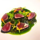 Tuna nanofood with black sesame, wild garlic, seaweed and nano materials source. 이미지