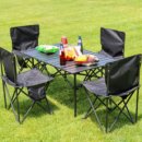 골드앤우드 캠핑 야외 경량 알루미늄 접이식 롤 테이블 의자 세트 2인 4인용, 테이블+의자 4개, 블랙 이미지