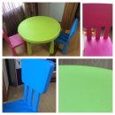 이케아 원형책상+의자2개(분홍,파랑) 이미지