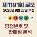 지에스25하남지식센터점 | 제1191회 로또 당첨번호 및 판매점 분석 (2025년 9월 27일 추첨)