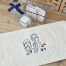 행복한 자수 이야기 | 시부모님 환갑 답례품 │ 부모님 사진 라인드로잉 자수로 만든 고급 맞춤수건 제작 후기
