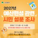 [07.31.~08.14.] 대구시 2027년 예산편성 관련 시민 설문조사 실시 안내 이미지