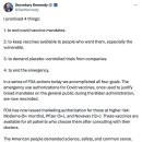 미국 보건부장관 RFK Jr.는 오늘 FDA가 화이자, 모더나, 노바백스가 제조한 코로나19 백신의 긴급 사용 승인을 취소 이미지