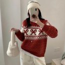 힐링굿샵 | 힐링굿샵의 리본 노르딕 니트 크리스마스 연말룩 드레스코드 레드룩 루즈핏 빨간니트, 노르딕니트는...