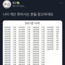 연도별 나이계산 힘드신분들 이거 참고하세영 이미지