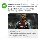 (MailOnline Sport)아스톤빌라는 데드라인에 더글라스 루이스에 대한 토트넘에 비드거절했음 이미지