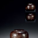 중국 목조 조각 예술품 청•임훈 제작 음침한 목각 모란 시문 뚜껑통 이미지