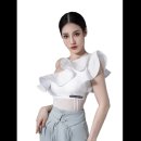 숄더댄스 | 여성 라틴댄스 러플 오프숄더 탑으로 우아함을 더하세요