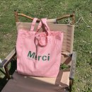 메르시마켓 | 방e마켓 Merci 파리 메르시 캔버스 숄더 토트백, 러블리한 딸기우유색 여름 여행 에코백추천 💖