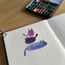 하루의 시작, 펜&수채 일러스트 | [그림독학/수채화그리기] 핀터레스트 그림 모작, 간단한 수채일러스트_미젤로 투톤 그래뉼 수채물감